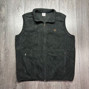 Ariat Full Zip Fleece Vest Jacket Men's Large Black Embroidered Logo Zip Pockets